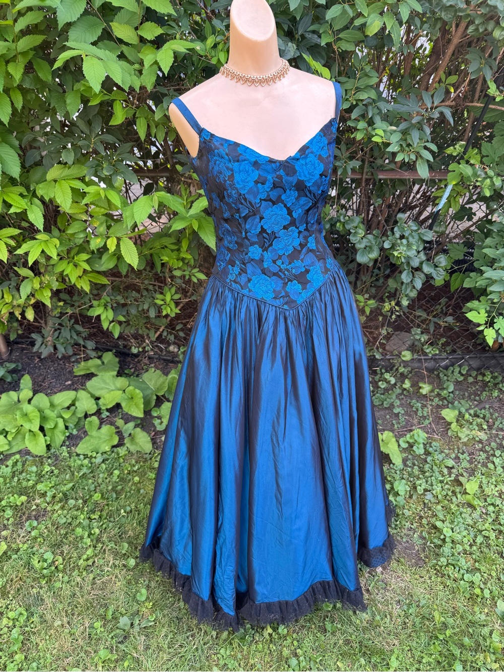 Vintage 1980s 1990s Romantic Blue Sharkskin Ballgown sz Small Medium PROJECT